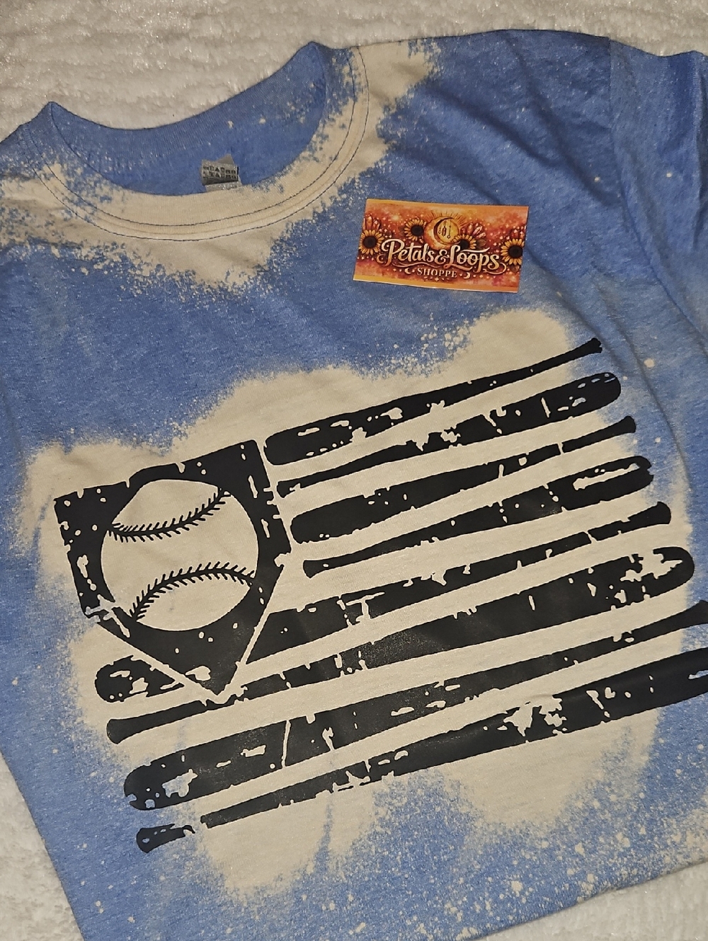 Blue BlEached Acid Wash Tie-Dye Baseball Graphic Tee
